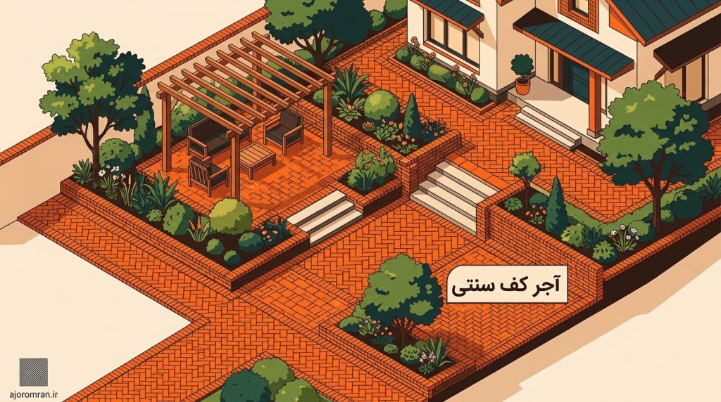 اجرای آجر کف سنتی در محوطه ویلا