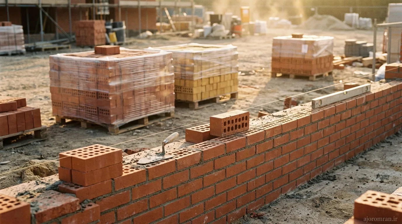 اجرای مهندسی دیوار با آجر لفتون و پالتهای بستهبندی کارخانه